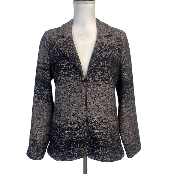 Donna Degnan Blazer Jacket Women's Size 10 Pink Navy Blue Zip Front Stretch - Picture 1 of 9